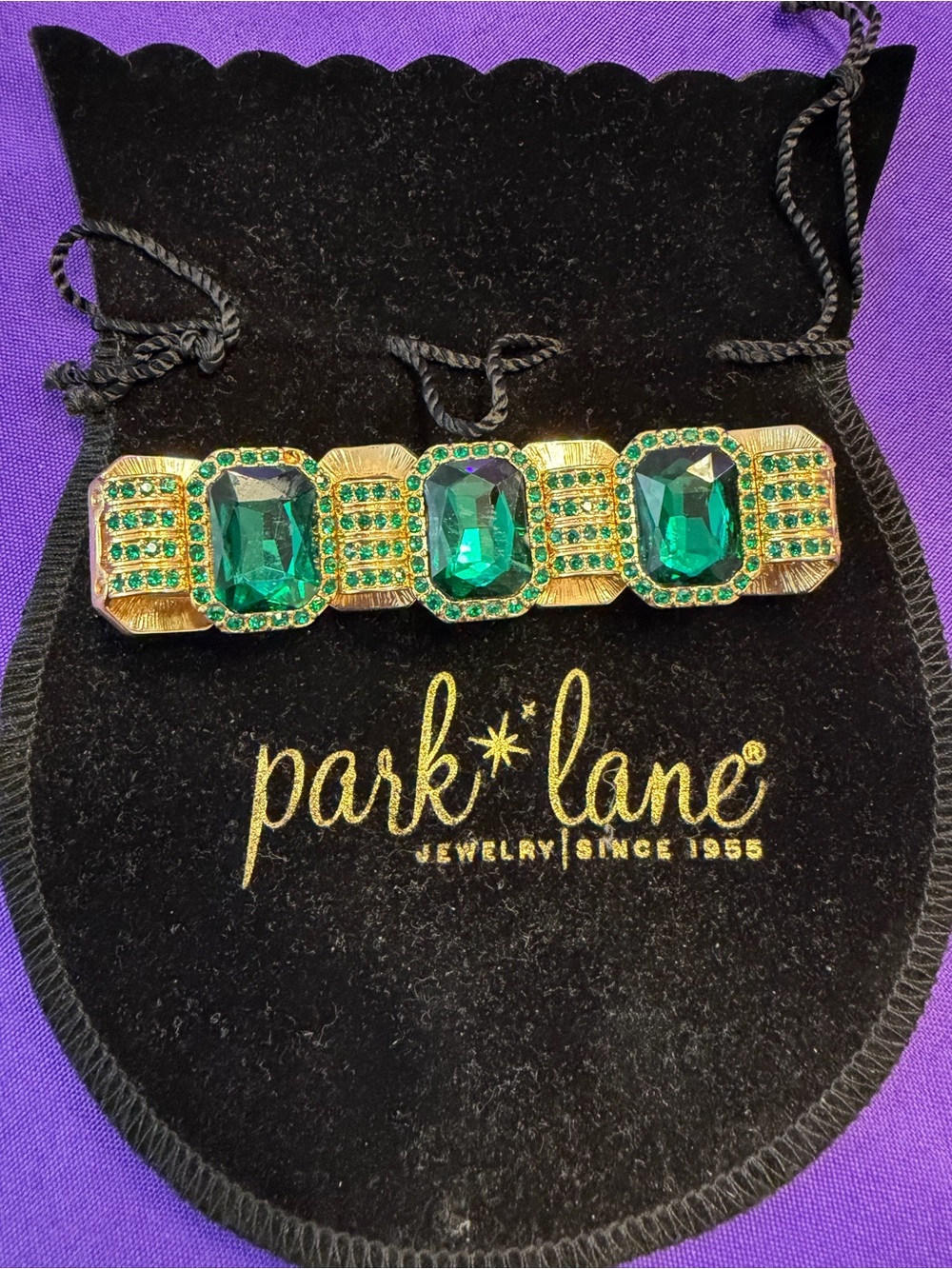 Park Lane Emerald Goddess Bracelet Green Crystal Gold Tone $280